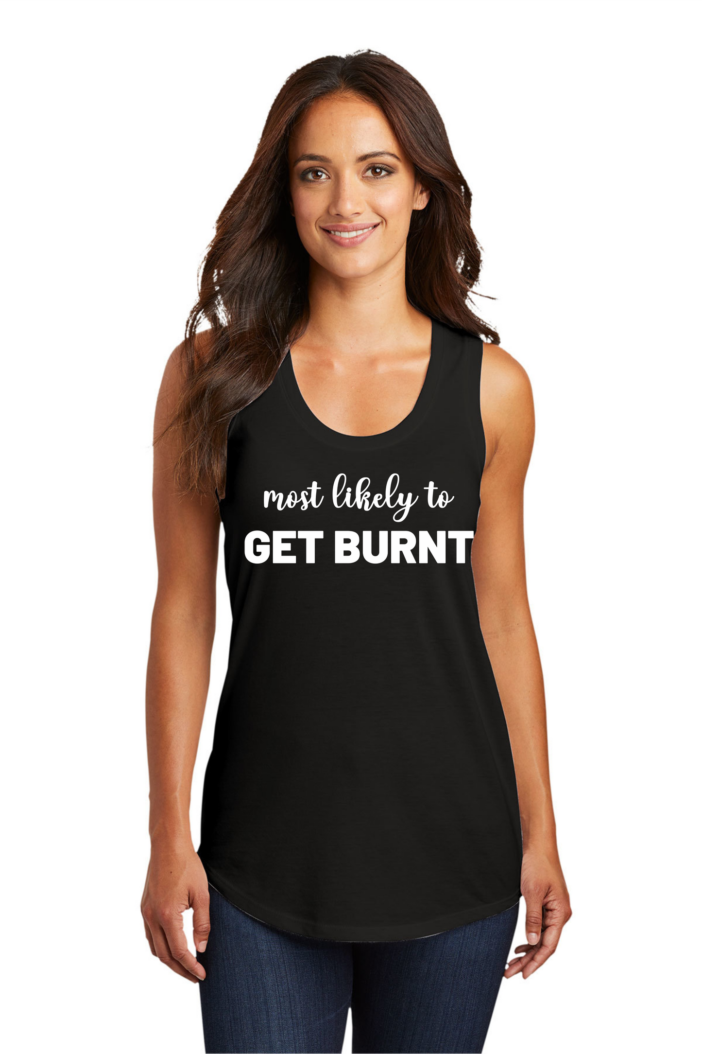 Most Likely to GET BURNT Women’s Triblend Racerback Tank