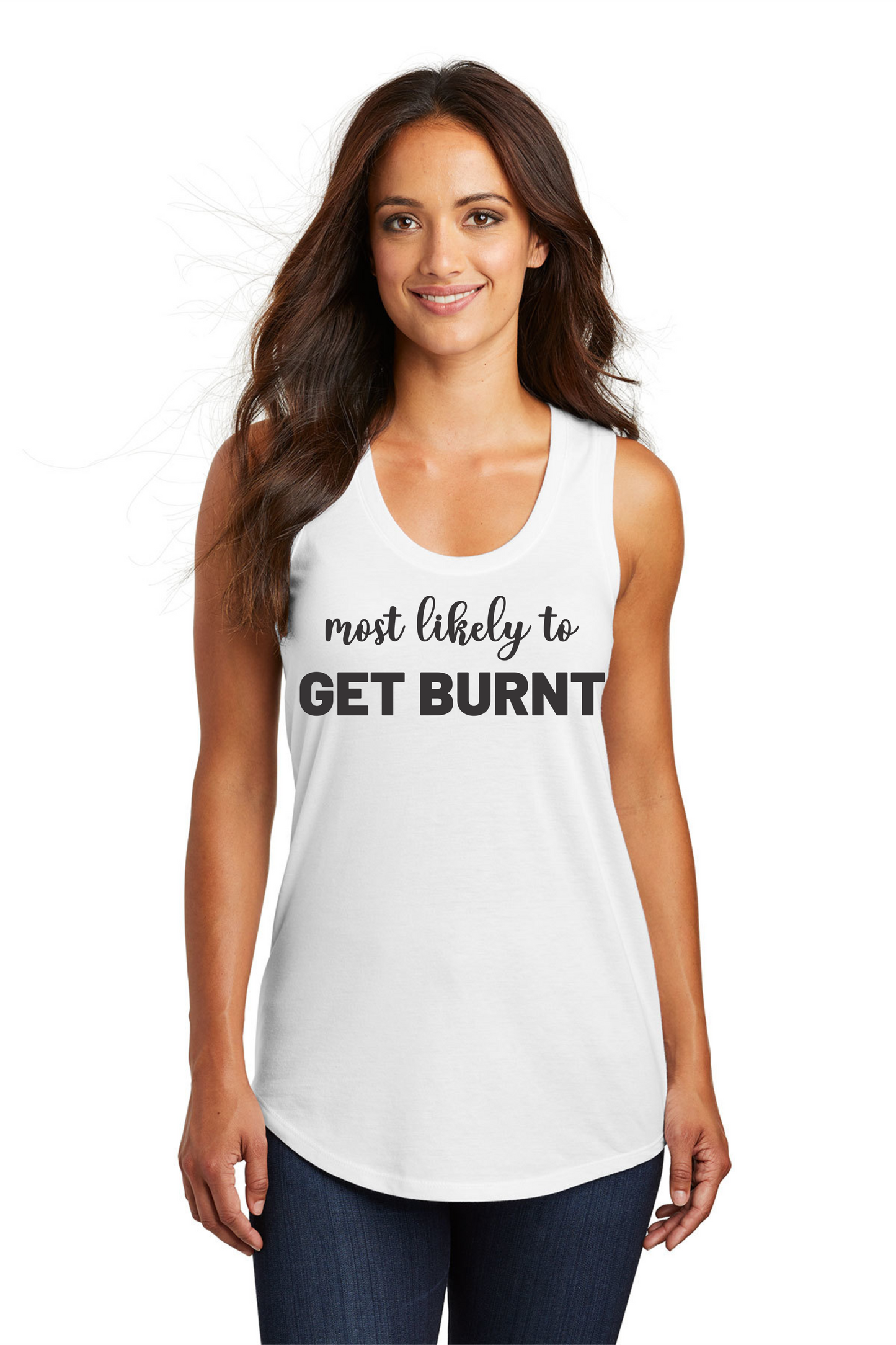 Most Likely to GET BURNT Women’s Triblend Racerback Tank